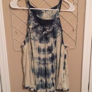 Blue and cream tie dyed tank